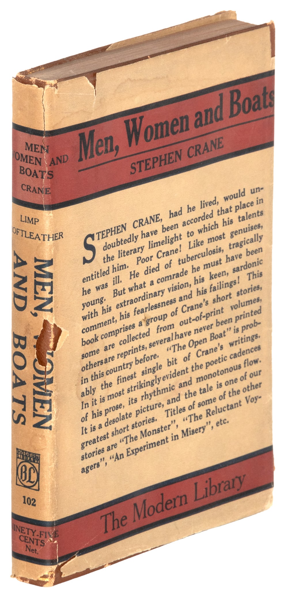 Modern Library Men, Women and Boats: Heading: Author: Crane, Stephen Title: Men, Women and Boats Place Published: New York Publisher:Boni and Liveright Date Published: [1921] Description: Introduction by Vincent Starr