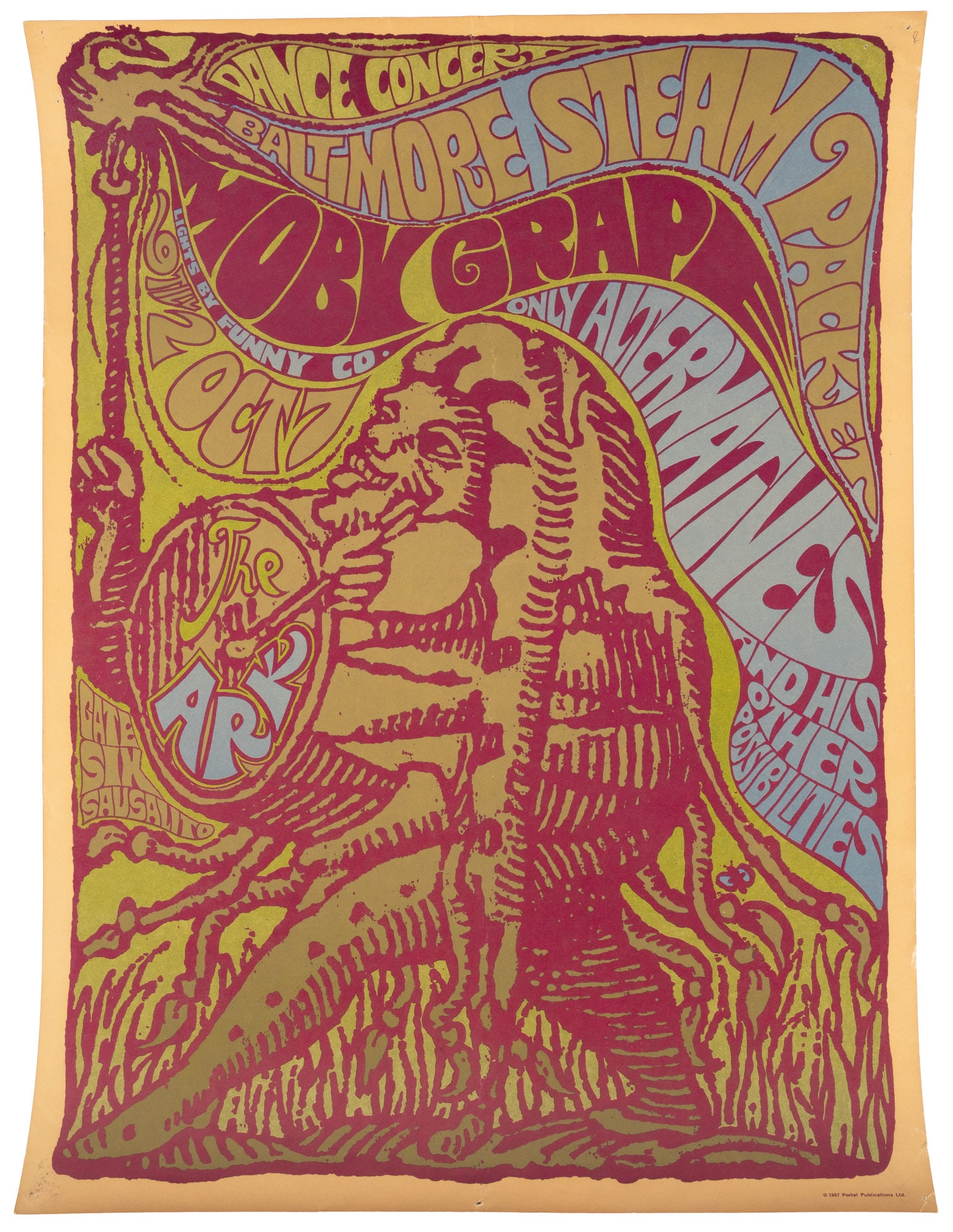 Moby Grape at the Ark, 1967: Heading: (Moby Grape) Author: Title: Dance Concert: Baltimore Steam Packet / Moby Grape...at The Ark Place Published: Publisher: Date Published: 1967 Description: Offset-printed p