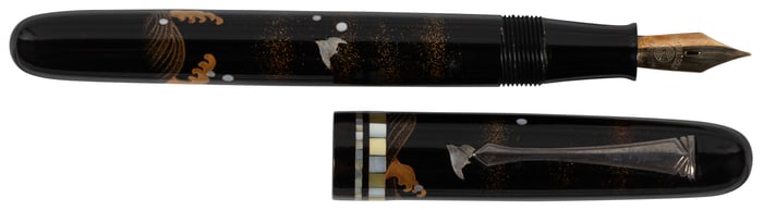 PLATINUM Birds and Waves Maki-e, Aogai & Raden Fountain Pen, c.1950s