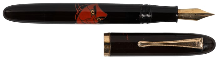 PLATINUM: Black Lacquer Hannya Mask Fountain Pen, c.1940