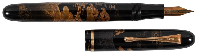 PLATINUM: Mt. Fuji, Boats and Pavilion Vintage Maki-e Fountain Pen by Rosui, c.1930s
