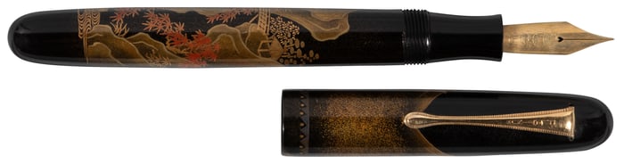 PLATINUM Mountain, Temple & Bridge Maki-e Fountain Pen, c.1950s
