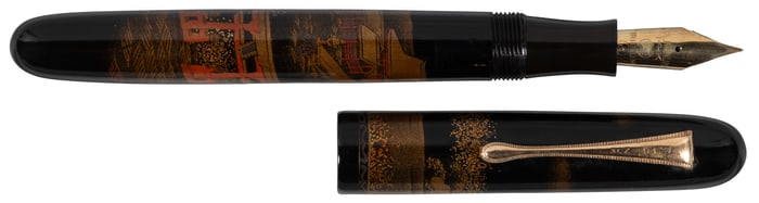 PLATINUM Woodland Temple & Pagoda Maki-e Fountain Pen, c.1950s