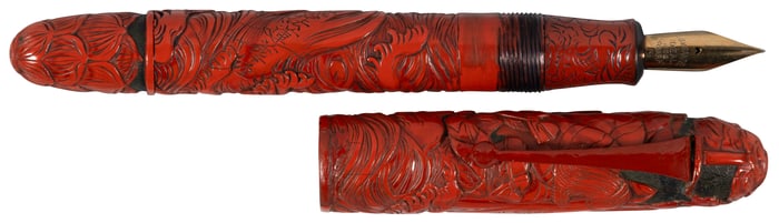 [JAPANESE LACQUER] Hand-Carved Red Lacquer Fountain Pen, c.1930s