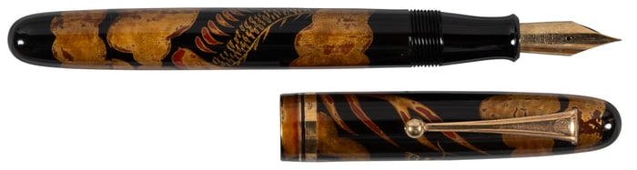 PLATINUM(?): Abstract Floral Patterned Vintage Maki-e Fountain Pen, c.1950