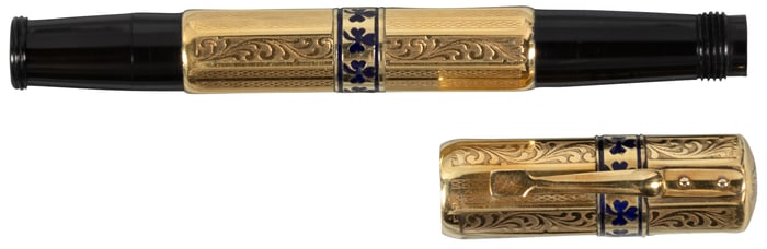 [ASTORIA?]: Gold-Plated Safety Fountain Pen, Niello Clover Motif, 1920s