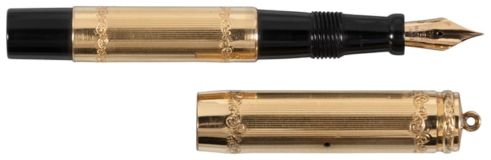 PARKER: Ring-Top Eyedropper-Filler, Gold-Filled Line and Scroll-Pattered Overlay