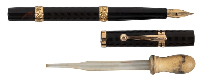 WATERMAN: #12 Chased Black Hard Rubber Eyedropper, Gold-Filled Bands, c.1915