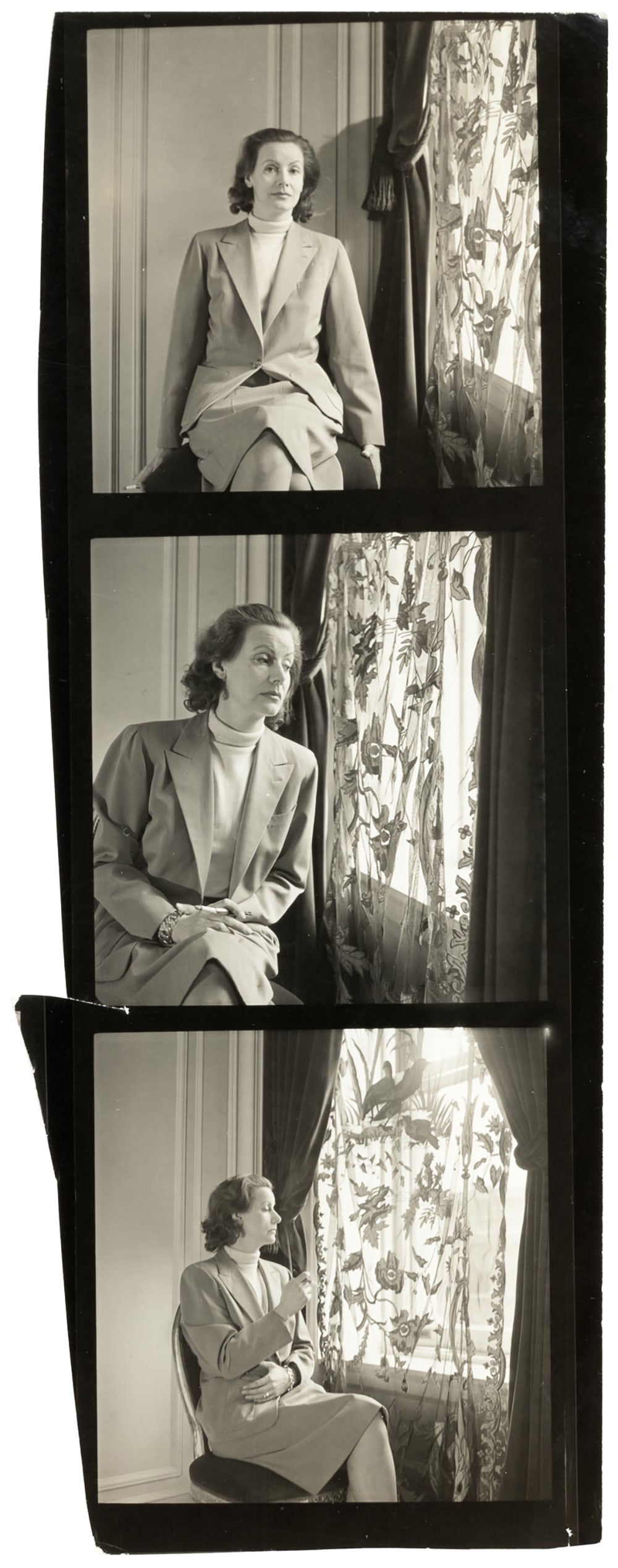 Three photos of Greta Garbo by Cecil Beaton: Heading: Author: Beaton, Cecil Title: Greta Garbo Place Published: Publisher: Date Published: 1946 Description: Gelatin silver print. 3 images, each: 6x6 cm (2½x2½")