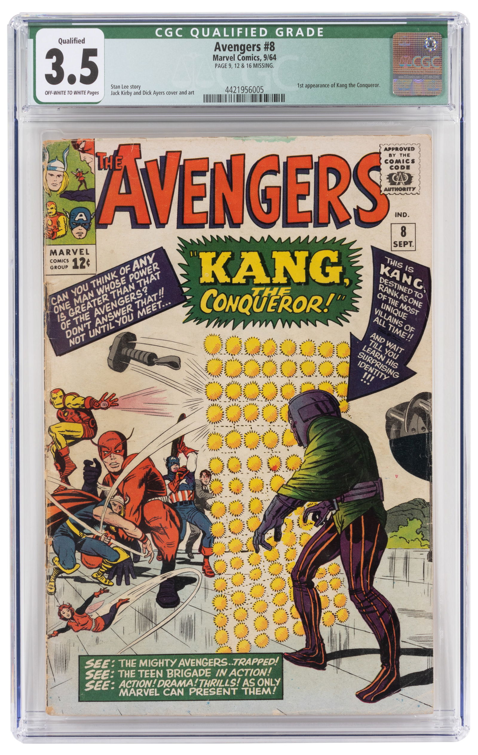 AVENGERS #8 * CGC 3.5 * 1st App: KANG (1 of 2)