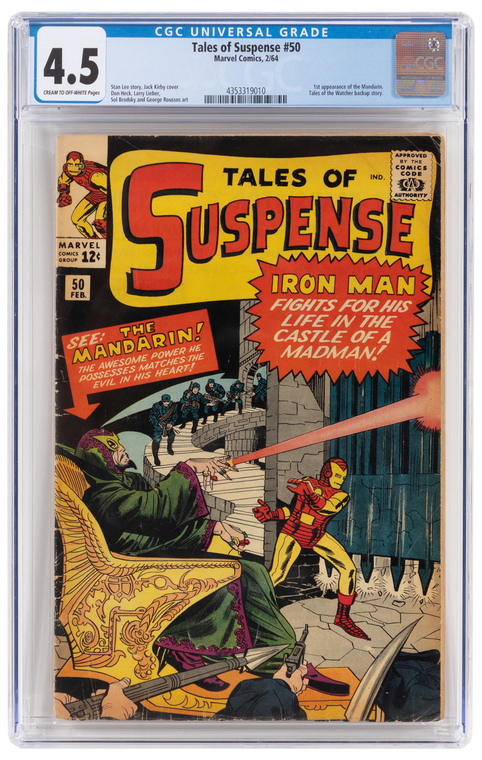 TALES OF SUSPENSE #50 * CGC 4.5 * 1st App: MANDARIN: Heading: 118 Author: Title: TALES OF SUSPENSE No. 50 Place Published: Publisher:Marvel [Indicia: Vista Publications Inc.] Date Published: February, 1964 Description: CGC certified
