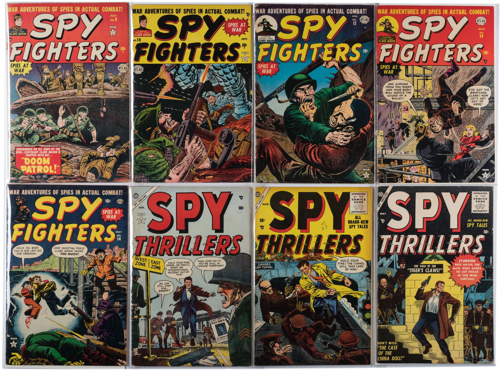 SPY FIGHTERS #s 9, 10, 12-14 & SPY THRILLERS #s 2-4 * Lot of 8 Atlas Mags (1 of 1)