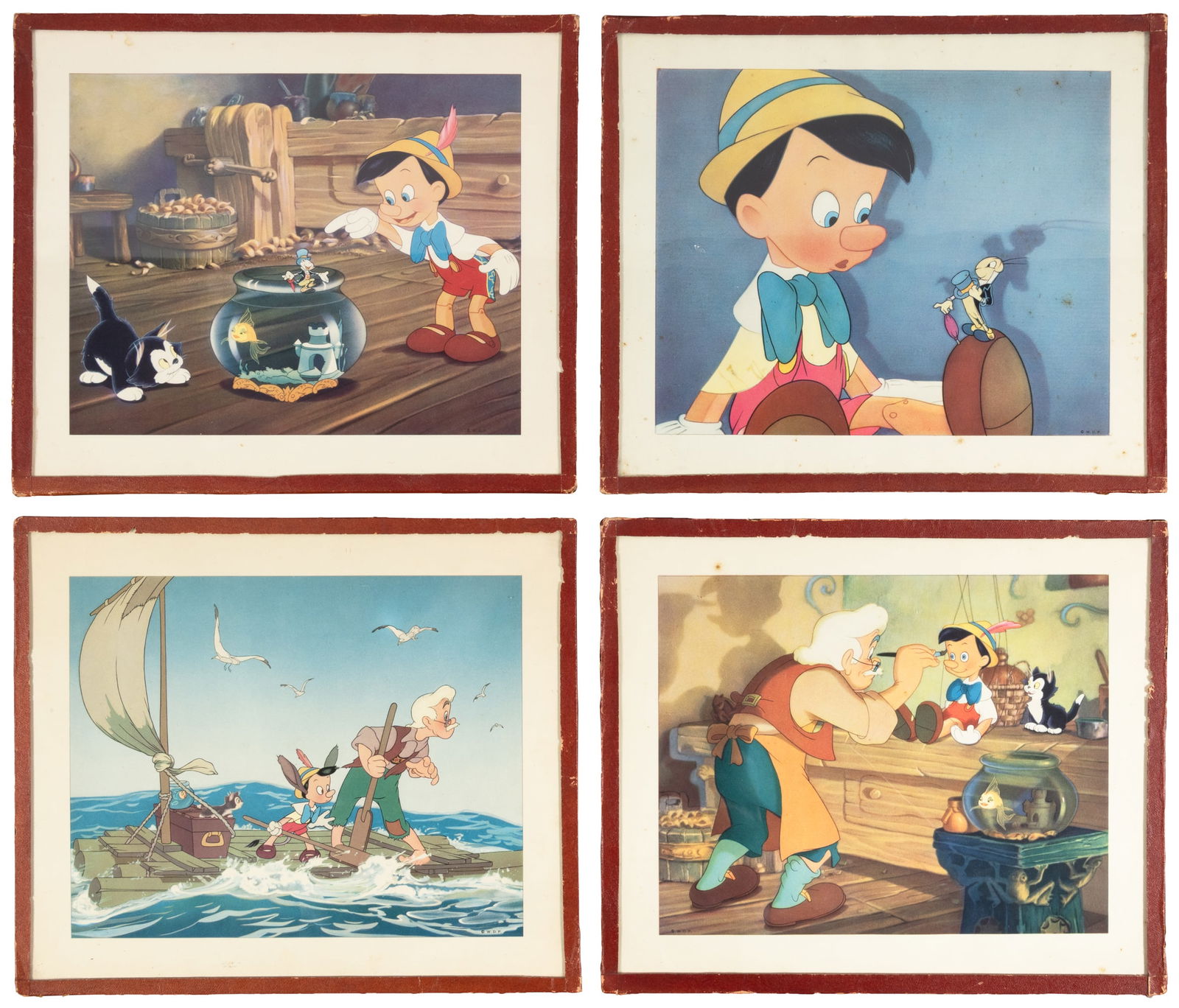PINOCCHIO and DONALD DUCK * 5 Litho Prints, 1940 * Disney (1 of 2)