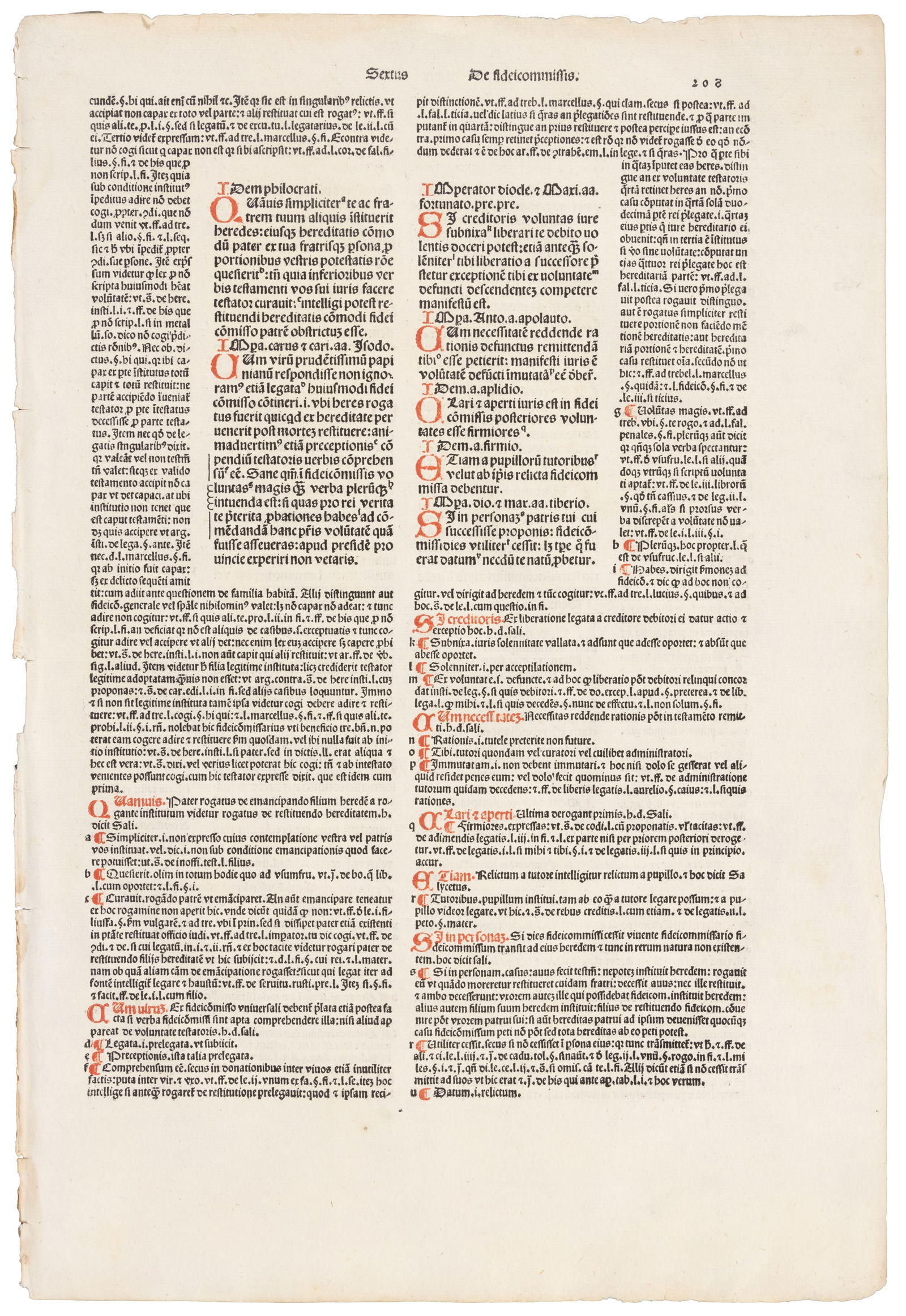 Leaf from 1496 incunable Justinian Code (1 of 2)