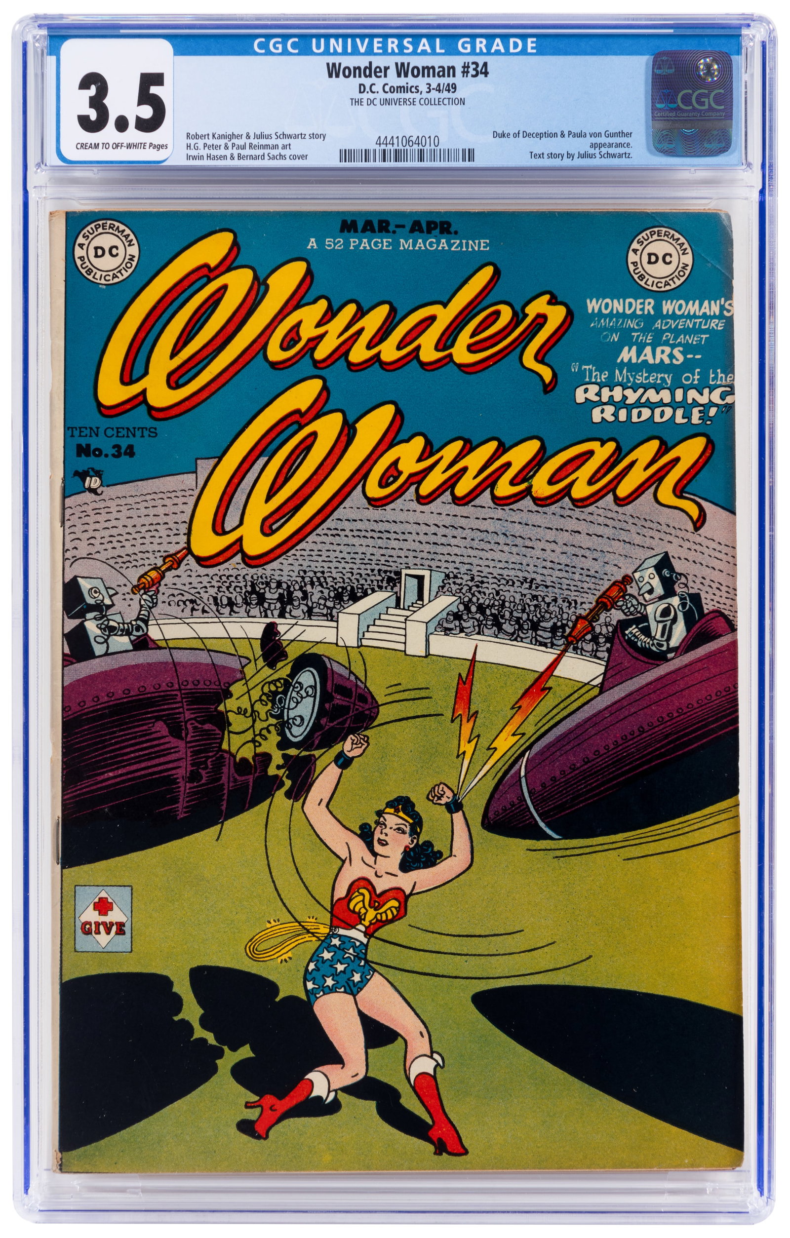 WONDER WOMAN #34 * CGC 3.5 * Robot Cover: Heading: Author: Title: WONDER WOMAN No. 34 Place Published: Publisher:DC [Indicia: National Comics Publications Inc.] Date Published: March-April 1949 Description: CGC certified