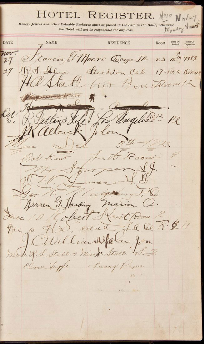 Hotel Register from the Hotel Cominas: Title: Hotel Register from the Hotel Cominos in Salinas, California Author: ** Description: Approximately 50 leaves. (Folio) 35x21.5 cm. (13¾x8¼"), original half calf and cloth.Hotel ledger of guest