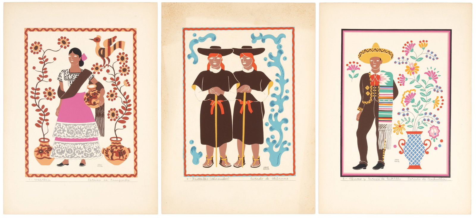 Carlos Mérida Trajes Regionales Mexicanos prints: Heading: Author: Mérida, Carlos Title: Trajes Regionales Mexicanos Place Published: Publisher: Date Published: 1945 Description: 25 screenprints on paper. 45x32.5 cm (17¾x1