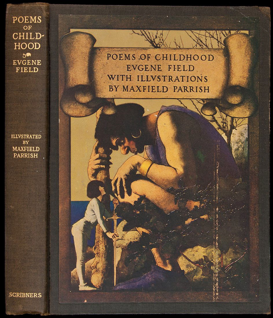 Poems of Childhood Maxfield Parrish illustrations: Title: Poems of Childhood Author: Field, Eugene Description: Illustrated by Maxfield Parrish with color pictorial title plus 8 color plates. (4to), black cloth with color pictorial cover label, pictor