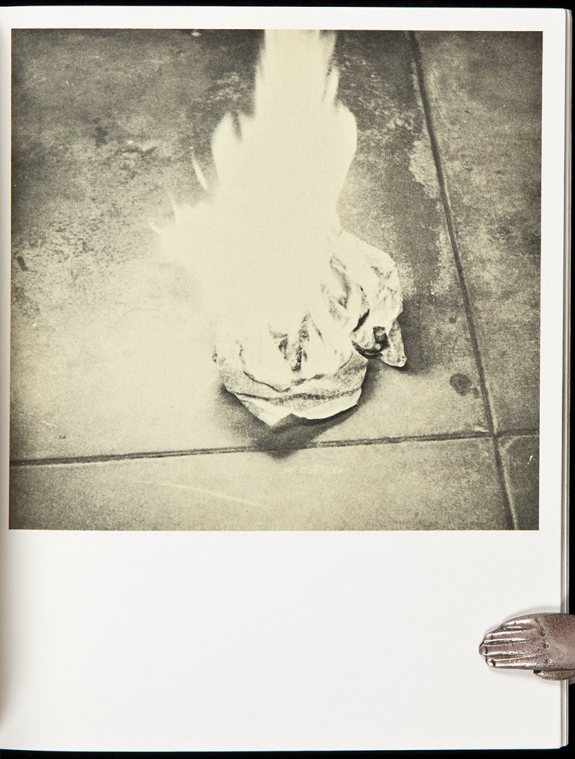 Edward Ruscha Various Small Fires and Milk: Title: Various Small Fires and Milk Author: Ruscha, Edward Description: Photographs of burning matches, candles, cigarettes, pipes, lighters, acetylene torches, and a glass of milk. 7¼x5½, white wra