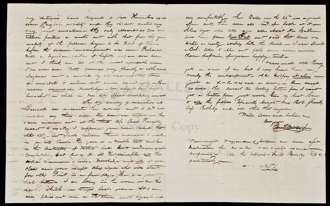 ALs from a Cadet at West Point 1837: Title: Autograph Letter Signed, from a cynical Cadet at West Point Author: Metcalfe, John T. Description: Autograph Letter, signed. 3 pages plus address leaf.To Lt. Edwin M. Morgan, Fortress Munroe, O