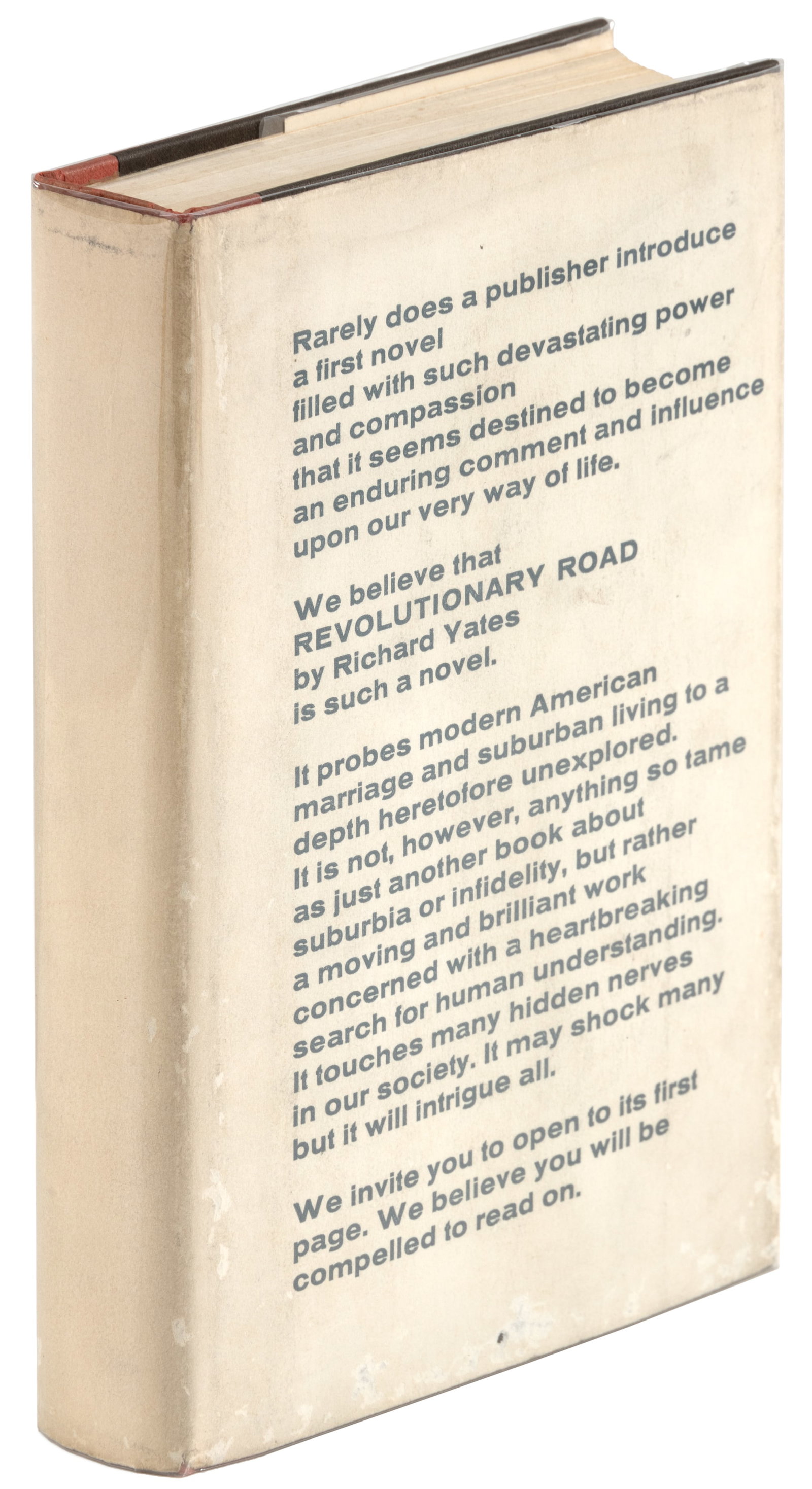 Revolutionary Road, Advance Reading Copy: Heading: Author: Yates, Richard Title: Revolutionary Road Place Published: Boston Publisher:Little, Brown and Company Date Published: [1961] Description: Duotone cloth boards lette