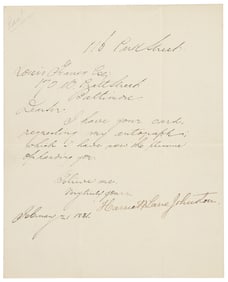 Letter signed by First Lady Harriet Johnston