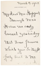 Autograph letter by Edith B. Wilson 1922