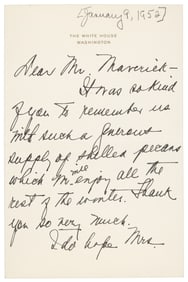 Signed thank you note from Bess Truman, 1952