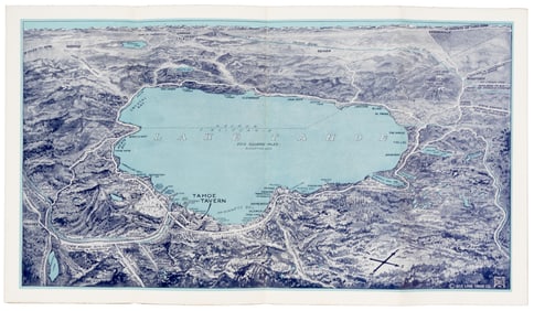 With bird's-eye map of Lake Tahoe