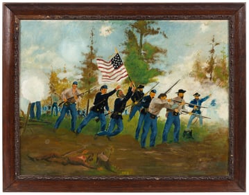 Civil War battle oil painting