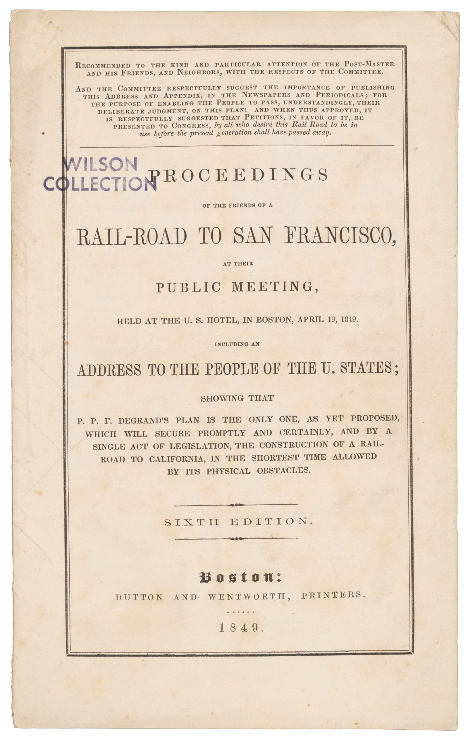 Pacific Railroad proposal SF 1849 (1 of 2)