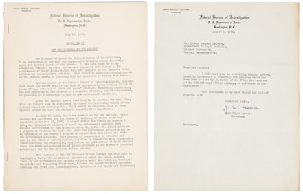 J. Edgar Hoover letter on Police Academy