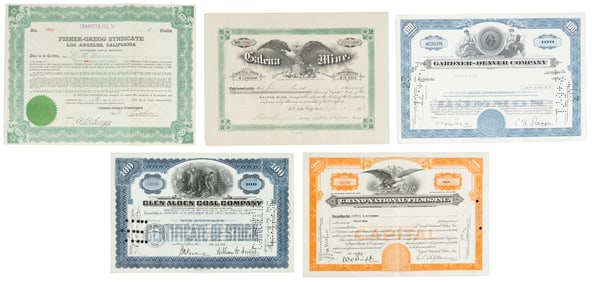 Eighty stock certificates from various companies