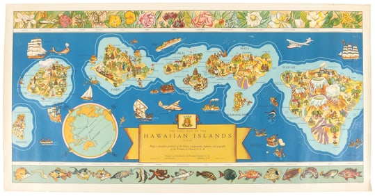 Large color pictorial map of Hawaiian Islands 1937