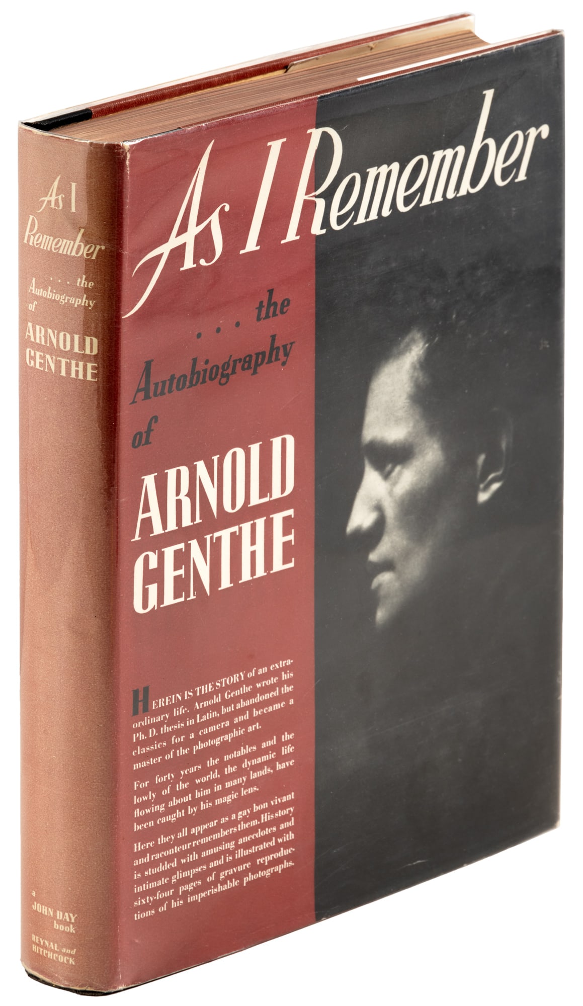 Signed by Genthe with inscription: Heading: Author: Genthe, Arnold Title: As I Remember: The Autobiography of Arnold Genthe Place Published: New York Publisher:Reynal & Hitchcock Date Published: [1936] Description: