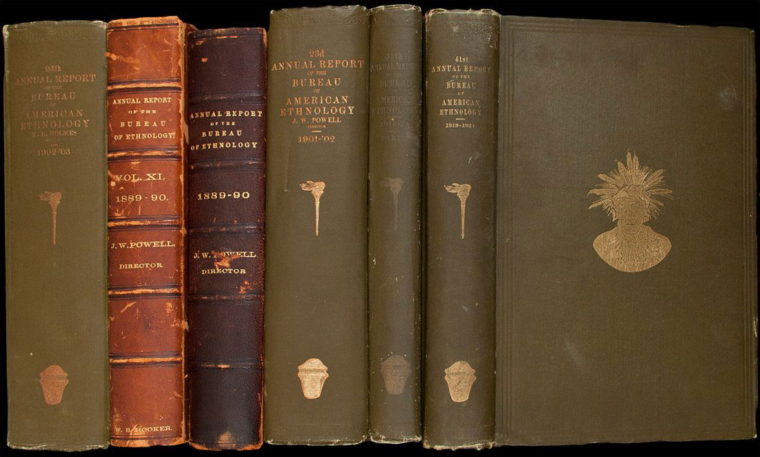 Twelve Bureau of Ethnology Annual Reports: Title: Annual Report of the Bureau of [American] Ethnology to the Secretary of the Smithsonian Institution - ten volumes, plus two bulletins Author: Powell, John Wesley, ed. Description: 10 volumes, i