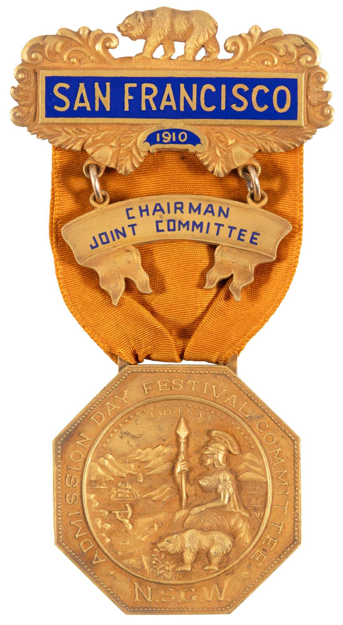 14K California N.S.G.W. Admission Day Gold Medal: Heading: (Rolph, James Jr., Sunny Jim")" Author: Title: 14K Gold N.S.G.W. California Admission Day Gold Medal Place Published: San Francisco Publisher: Date Published: 1910 Description