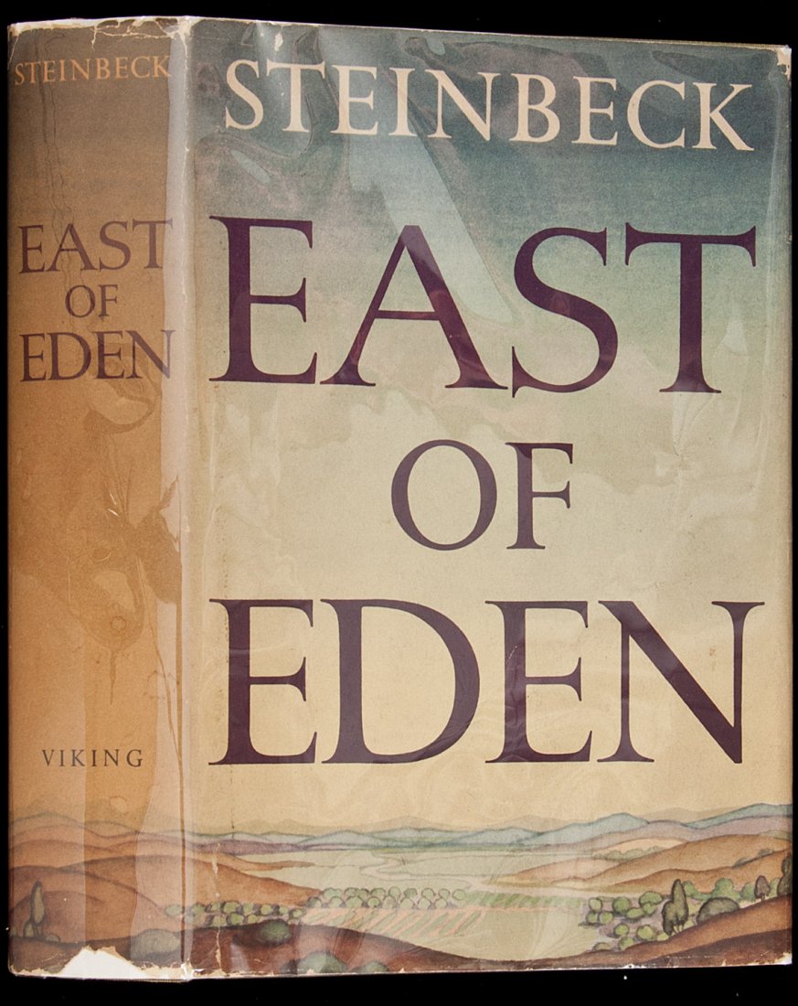 John Steinbeck East of Eden First Trade Edition: Title: East of Eden Author: Steinbeck, John Description: Green cloth, pictorial jacket. First Trade Edition, First Issue.With the word "bite" present on page 281, line 38. First issue jacket with phot