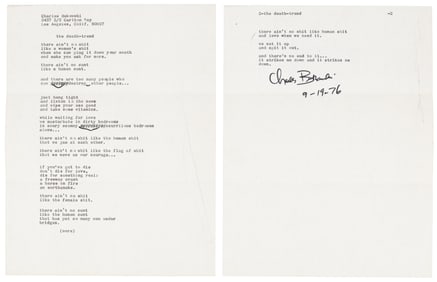 Bukowski signed uncollected poem 1976