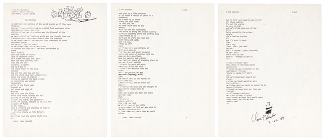 Bukowski signed manuscript poem 1984