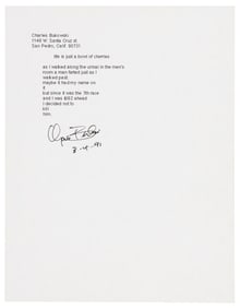 Bukowski signed manuscript poem 1991