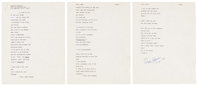Bukowski signed manuscript poem 1978