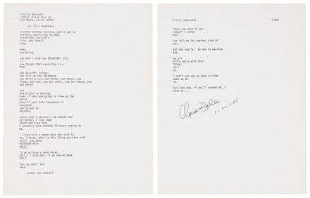 Bukowski signed manuscript poem 1985