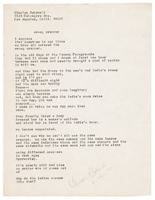 Bukowski signed manuscript poem 1972