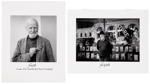 2 signed  photographs of Lawrence Ferlinghetti