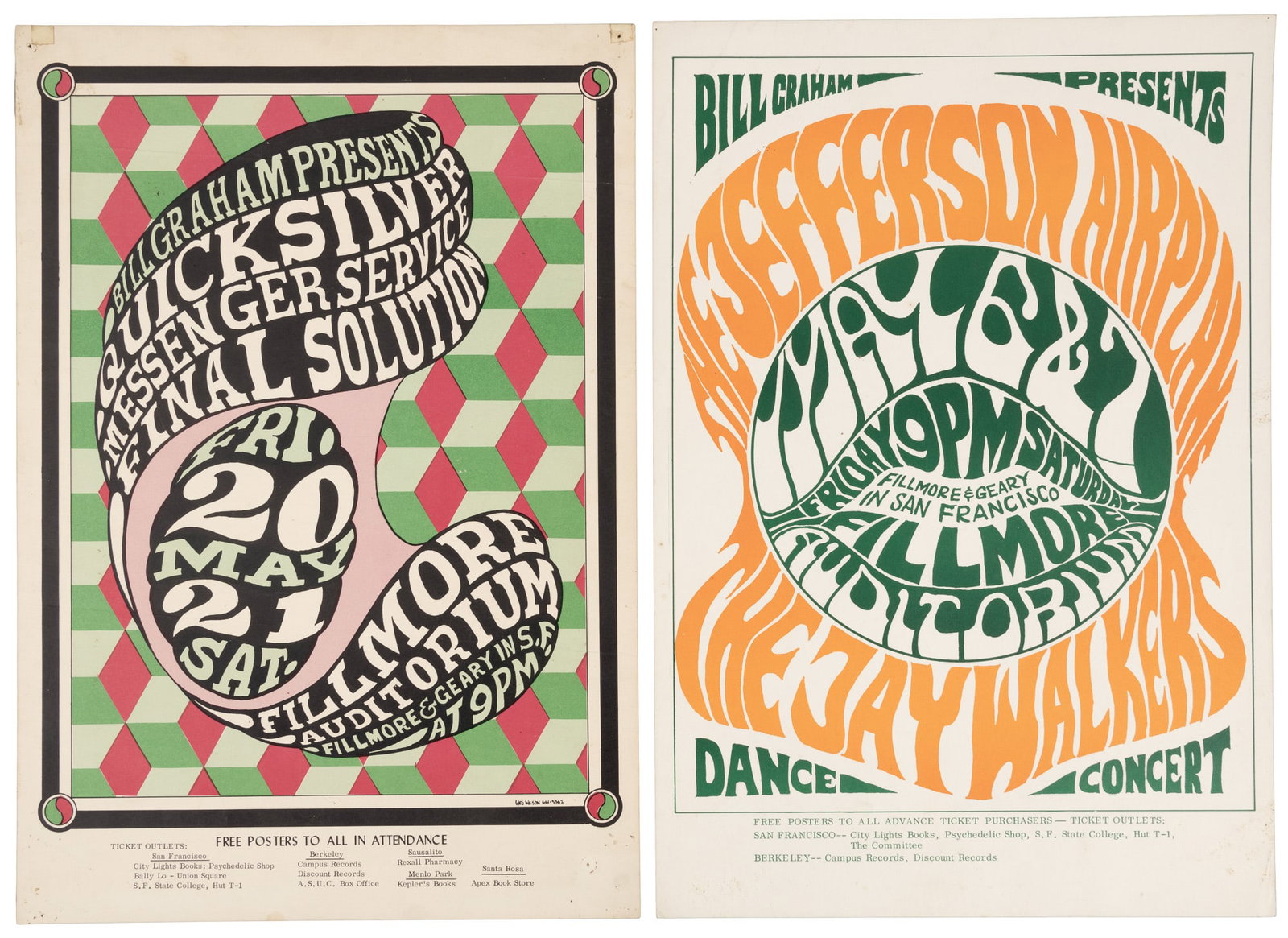 Two early Wes Wilson Fillmore posters: Heading: (Posters - Rock) Author: Wilson, Wes Title: Two early Wes Wilson Fillmore posters Place Published: San Francisco Publisher:Bill Graham Presents Date Published: 1966 Description