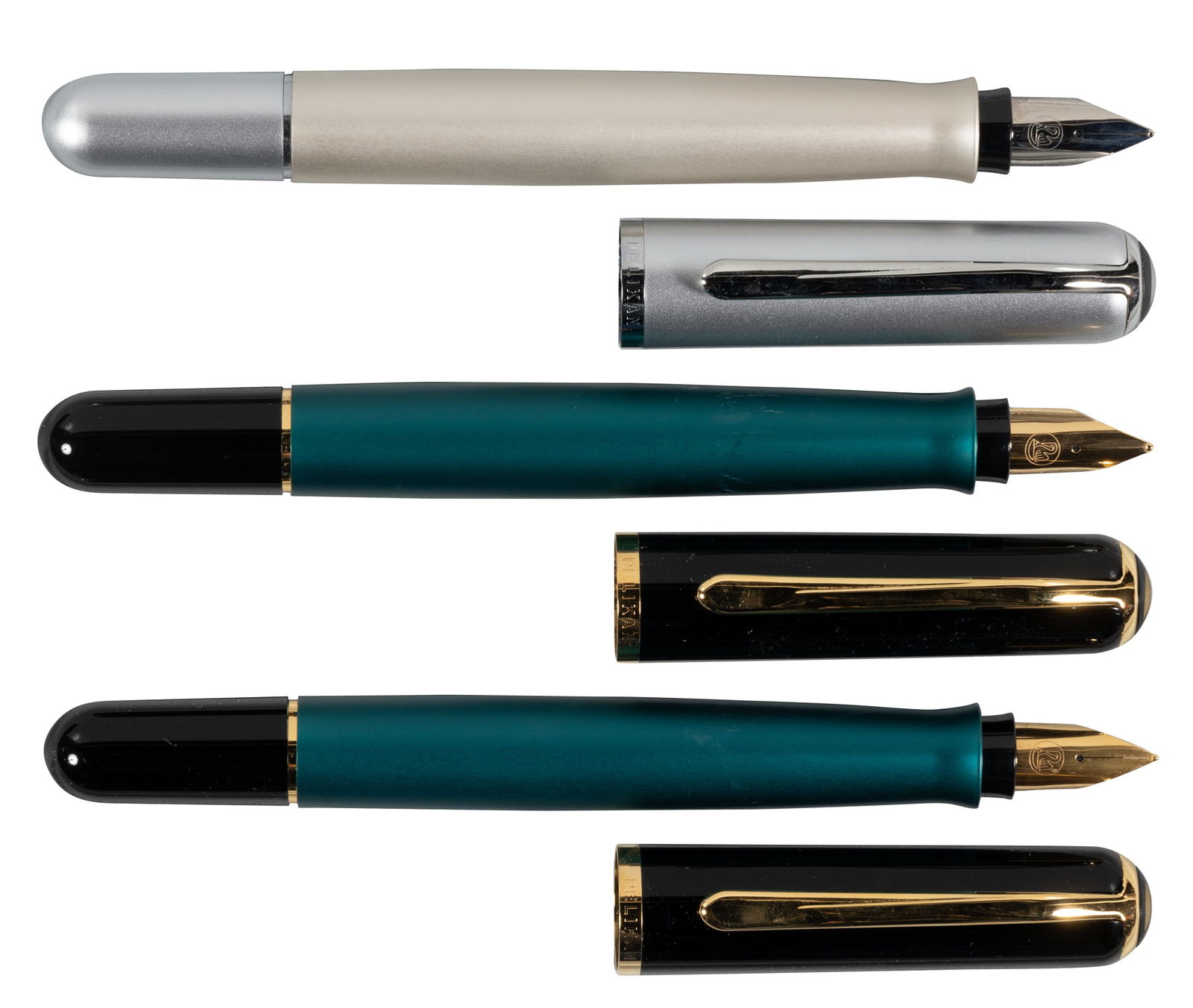 PELIKAN P360 Epoch Titanium-Silver & Emerald-Green FP Lot of 3 (1 of 4)