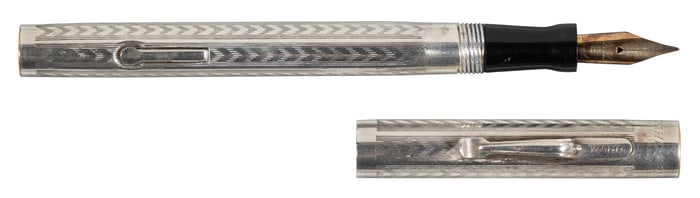 WAHL-EVERSHARP: Silver Herringbone FP, Flex Nib