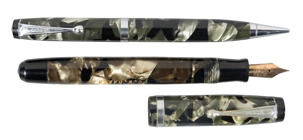 PARKER: Challenger Grey-Green Celluloid FP & Pencil