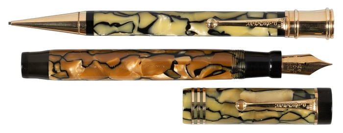 PARKER: Duofold Sr. Deluxe Black Pearl FP and Pencil Set, 1928